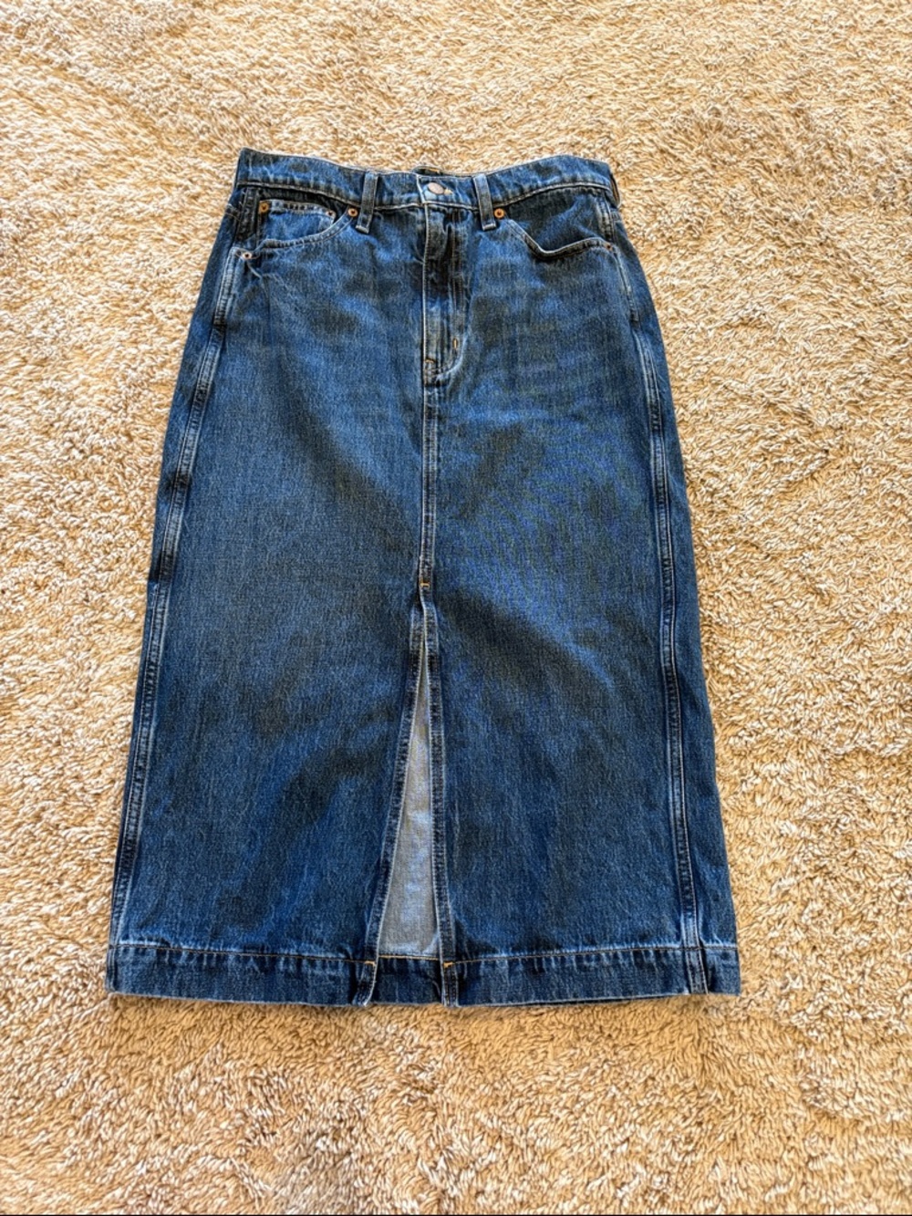 J. Crew Dark Blue Denim Skirt with Contrast Topstitching